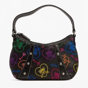 XOXO Y2K Black Multicolour Crown & Key Print Baguette Shoulder Bag